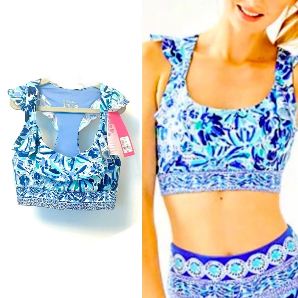 Lilly Pulitzer Blue Floral Crop Top Sports Bra